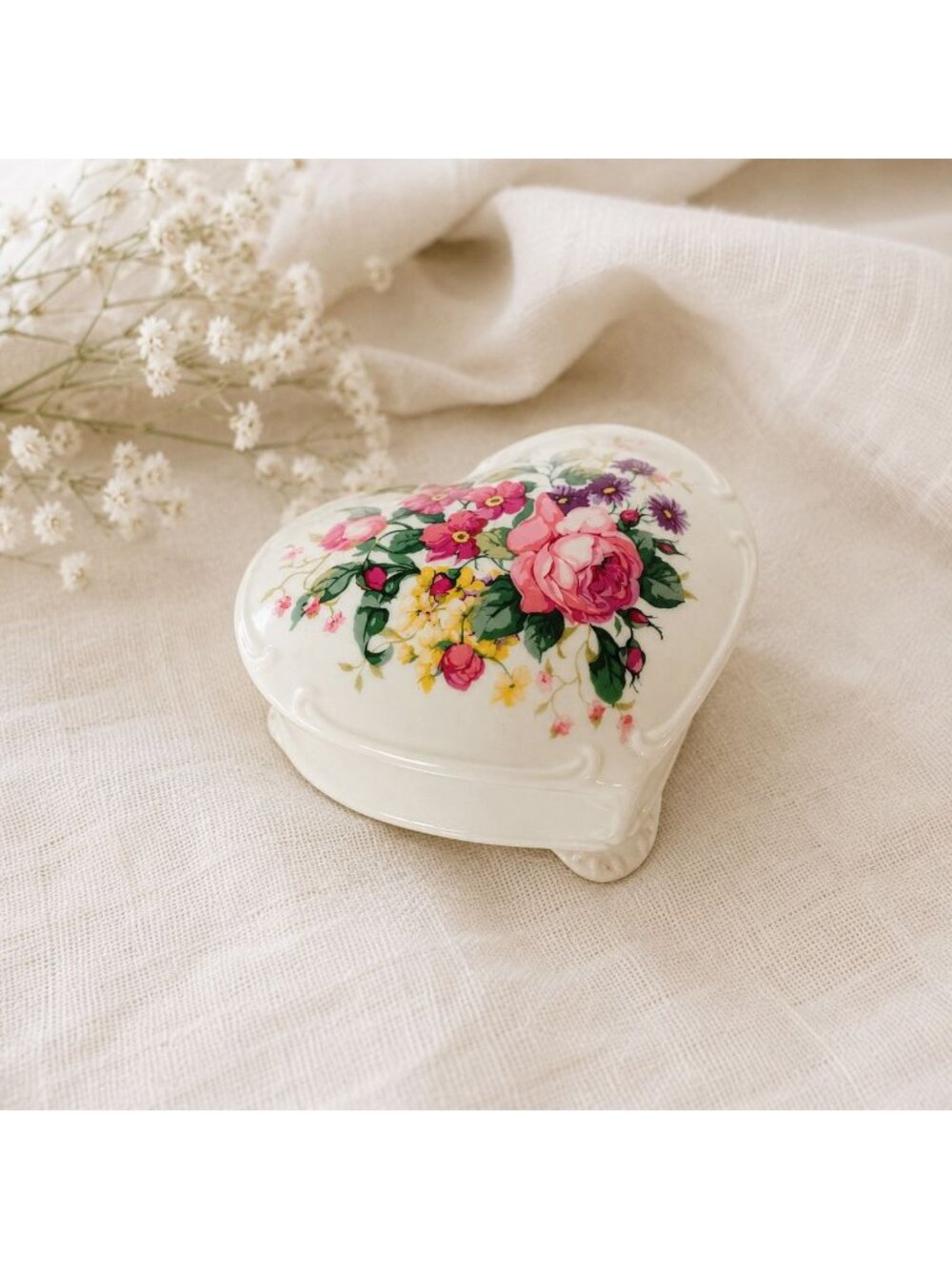 Vintage Daughter Gift Heart Porcelain Trinket Box Floral Daughter Poem Jewelry K